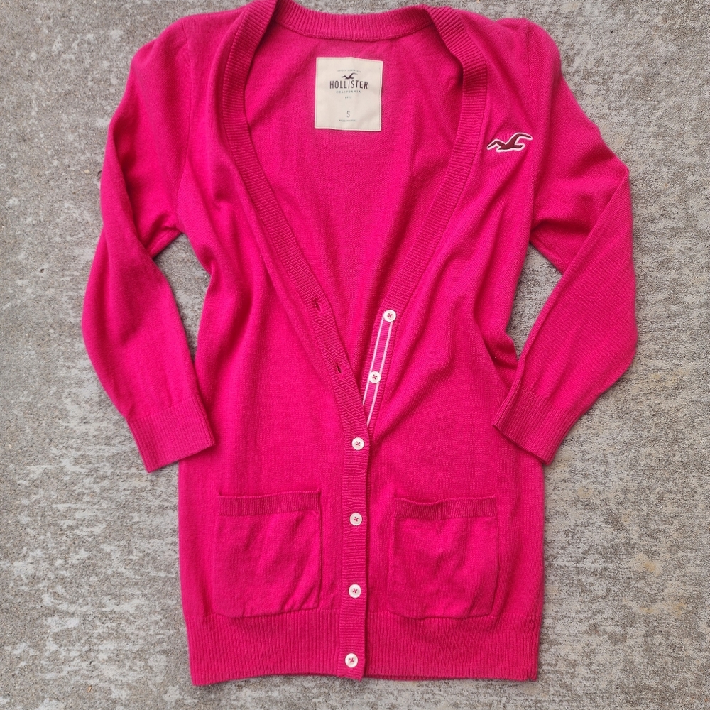 Y2K Hollister Preppy Hot Pink Bella Swan‎ Elena Gilbert Cardigan Sweater, Sz S